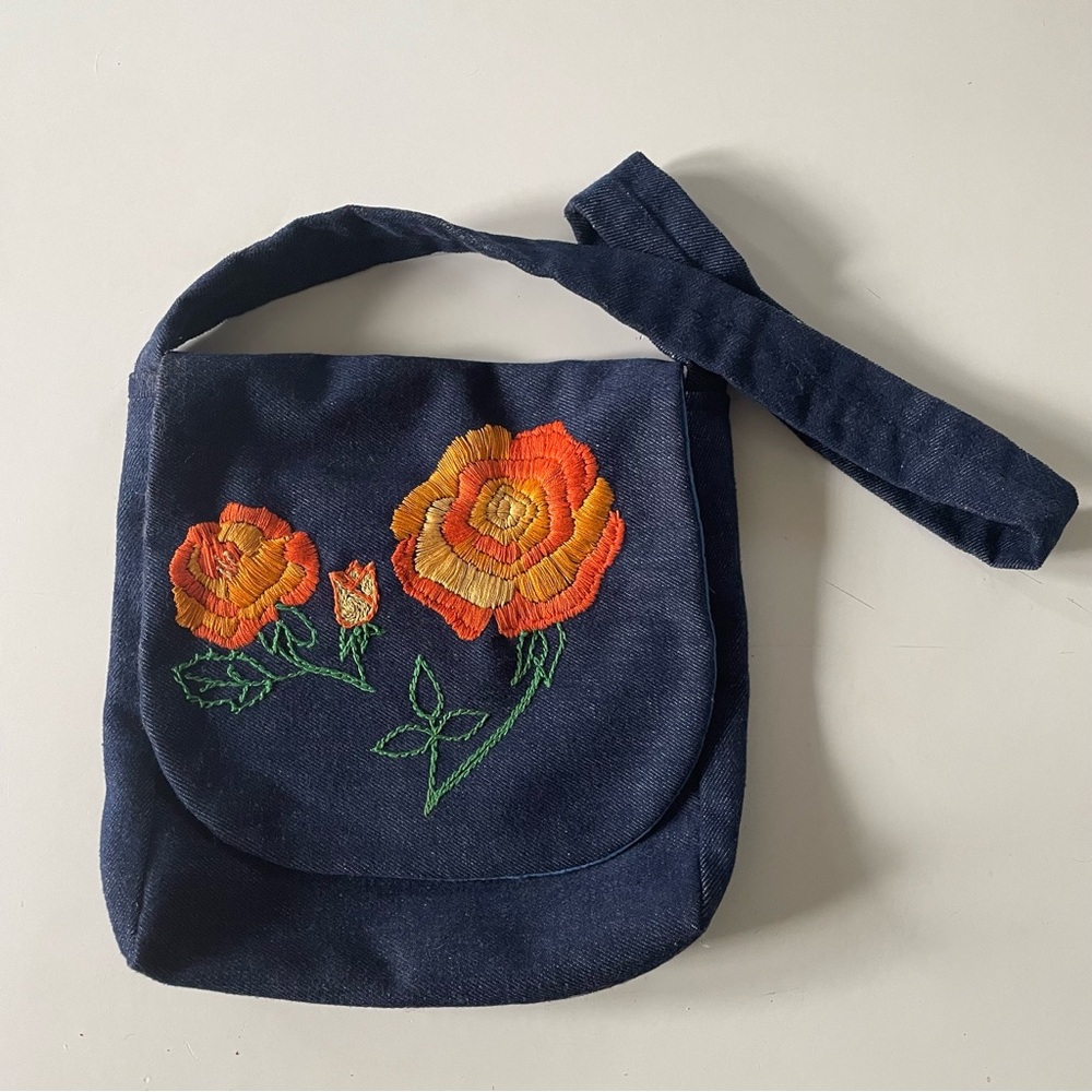 Handmade vintage denim/embroidered purse